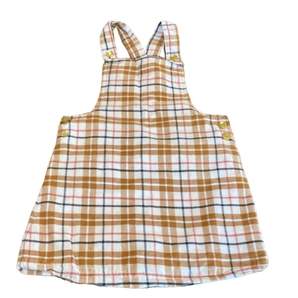 TAHARI Plaid Pinafore Dress. Overall Jumper Dress. Tan/cream. Size 4T.